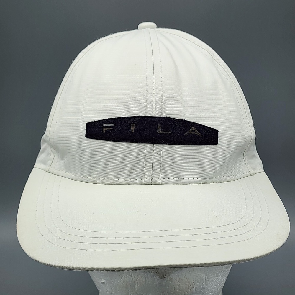 Vintage 90s Fila Logo Snapback Hip Hop Rap Baseball Hat Cap White Black Gold